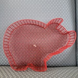 Red PIG Shaped Vintage Wire Basket -Kitch